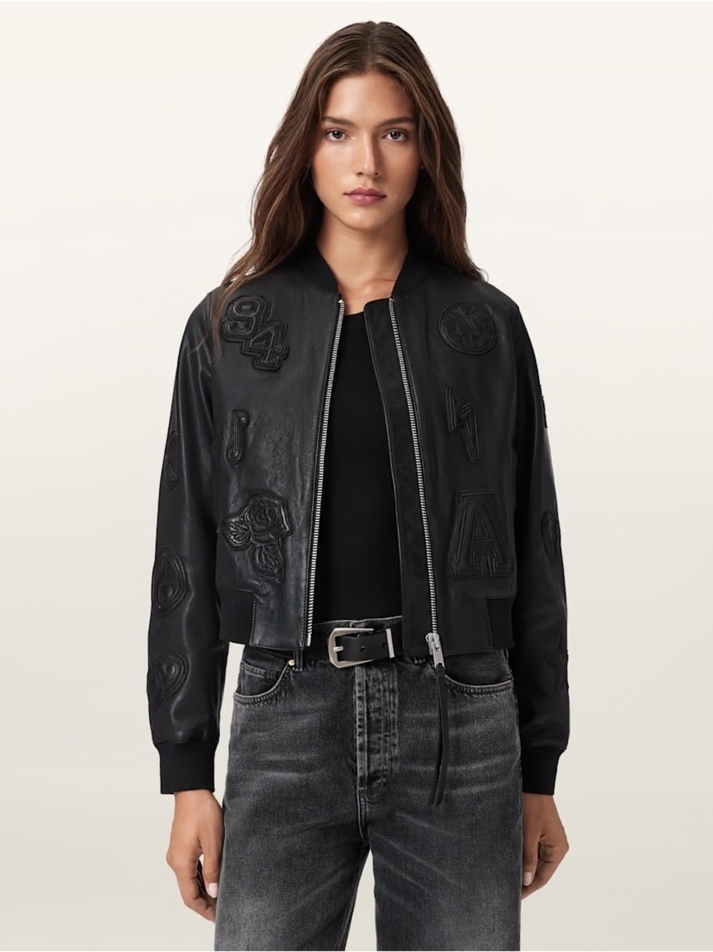NWOT AllSaints Special Edition Orton ‘94 Sheep Leather Bomber Jacket w/Patches 6 - Picture 2 of 9
